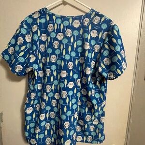 Scrub top- Blue Owl Print Women's Top